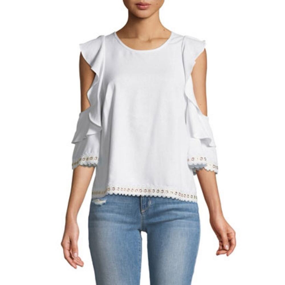 MISA Aline Cold-Shoulder Blouse with Grommet Trim